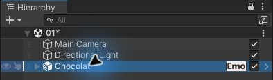 HierarchyでChocolatを選択したUnityの実画面